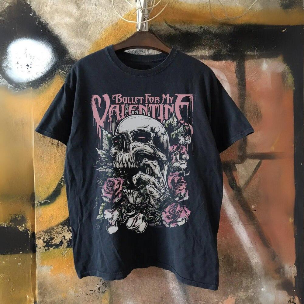 Bullet For My Valentine Skull Roses Goth Emo Black T-Shirt